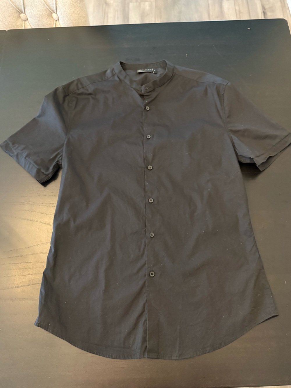 ASOS Black Skinny Fit Button-Down Mandarin Collar Shirt